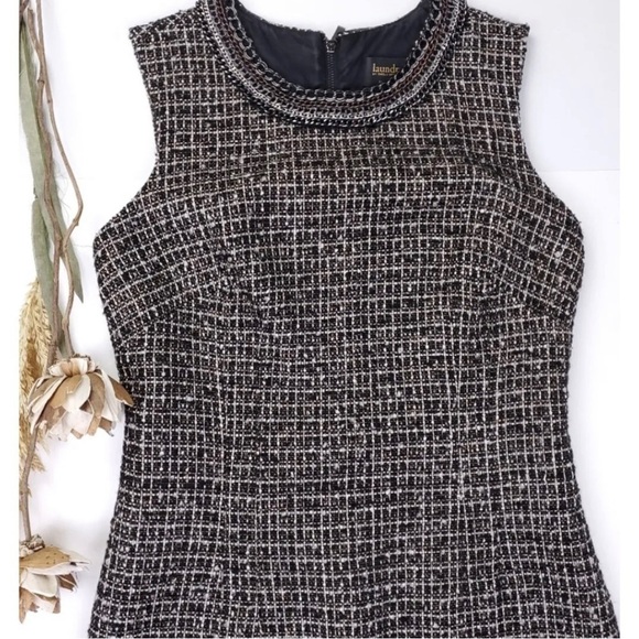 Laundry by Shelli Segal Sz 8 Black Metallic Boucle Tweed Sheath Dress Chain - Picture 7 of 12
